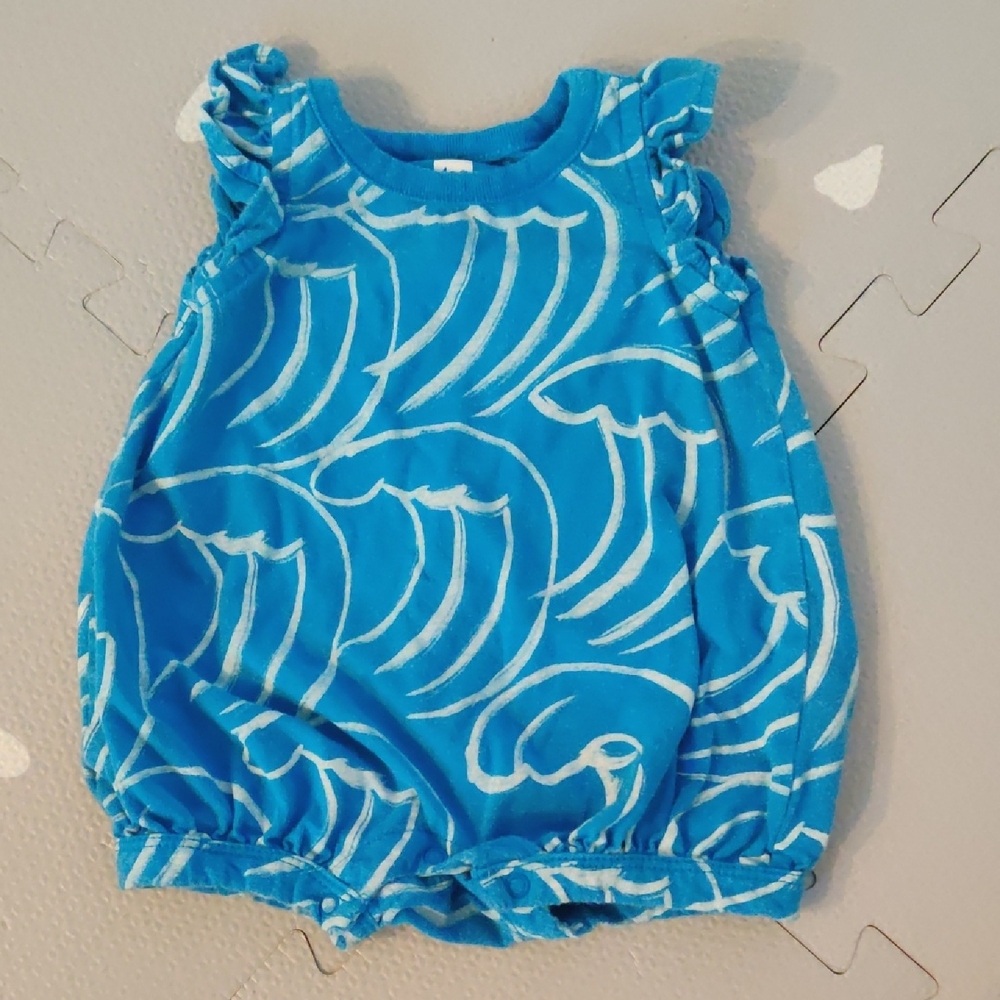 Tea Collection Blue and White Wave Baby Romper 0-3 Months
